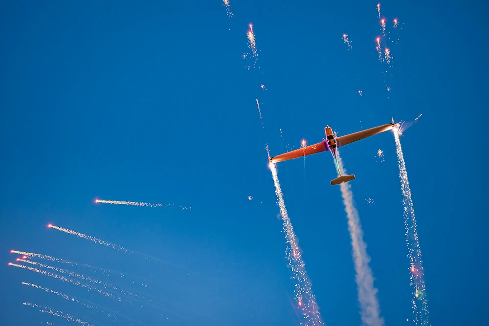 Aircraft display against a blue sky