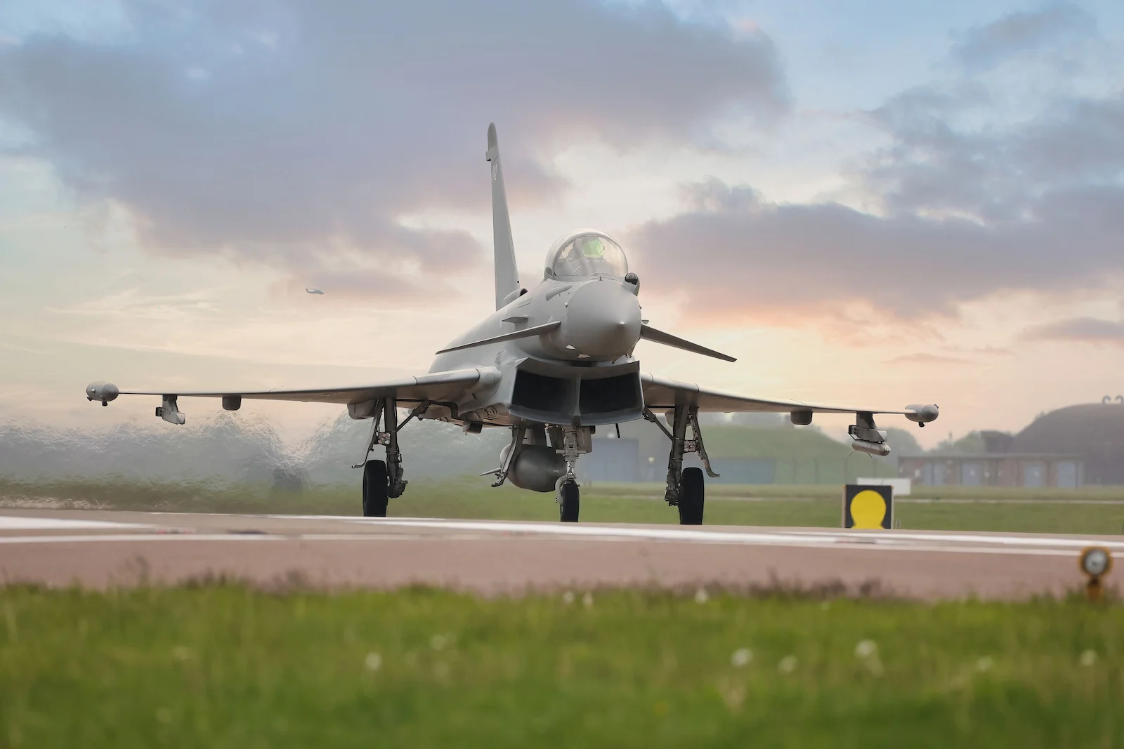 Fighter aircraft on a runway