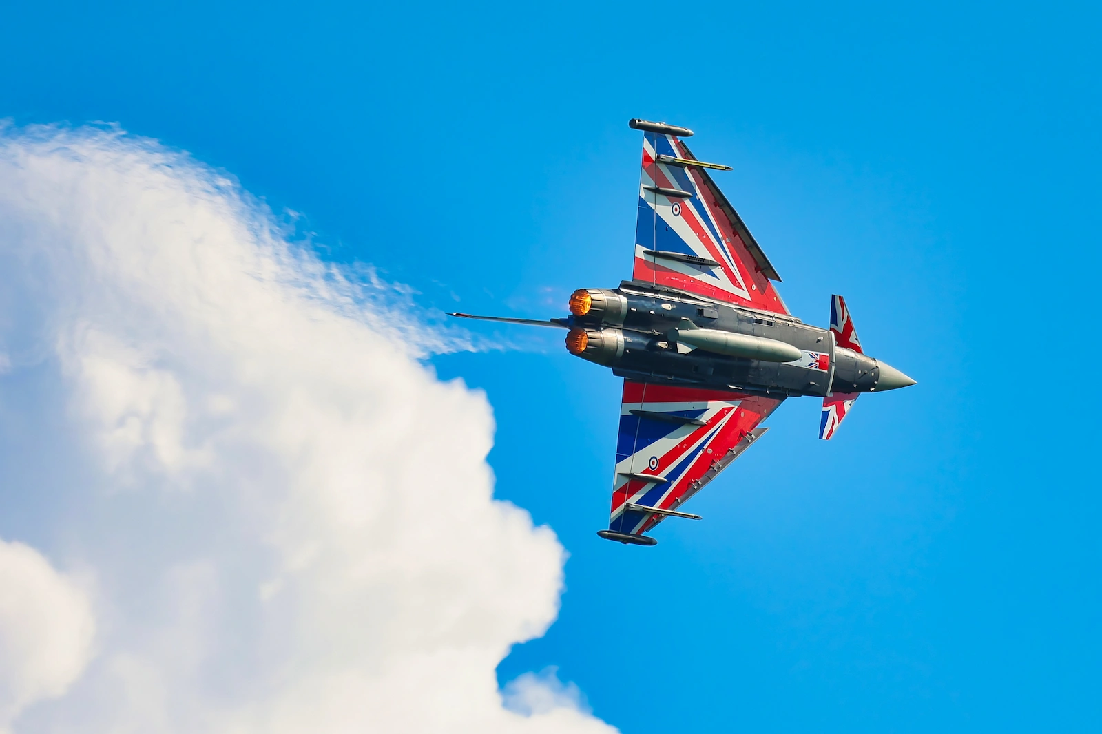 Red Arrows flying against a blue sky